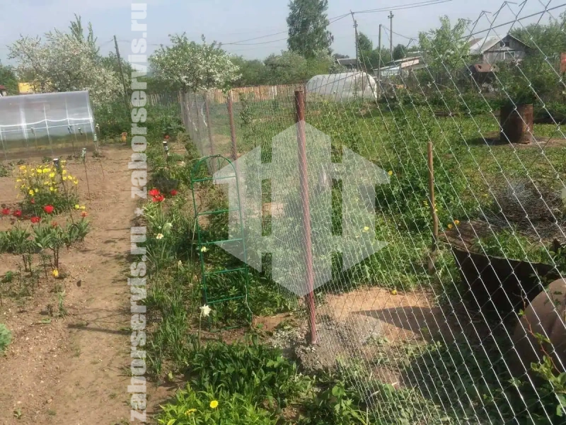Забор из сетки рабицы с утрамбовкой столбов щебнем 60 метров